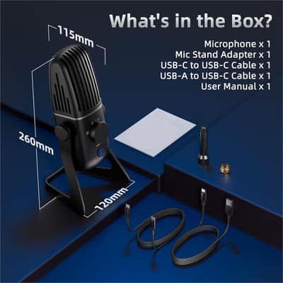 4 Professional USB Condenser Microphone, Rugged Full-Metal Mic for PC/Mac, 4 Pickup Patterns for Streaming, Podcasting & Gaming, One-Click Mute & Gain Control, Zero-Latency Monitoring image 2