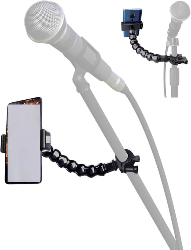 Mic Stand Phone Holder, Flexible Phone Holder for Microphone Stand, iPhone Music Stand Holder Mount, Mic Stand Cell Phone Clip image 1