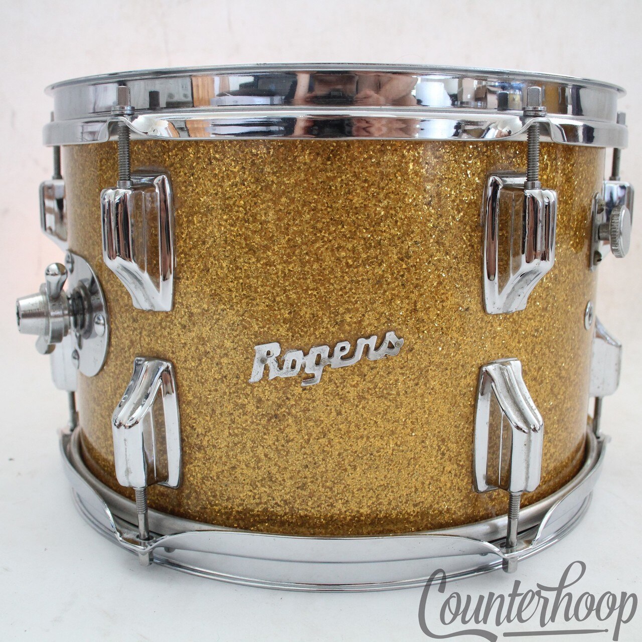 Rogers 12x8"Gold Sparkle Dayton Holiday Tom Drum Vintage Powertone Swivomatic — main photograph