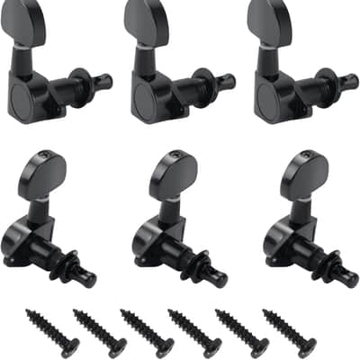 6 Pieces Set, 3L3R Guitar Tuning Pegs, Machine Heads for Electric and Acoustic Guitars, 3-Screw Classic Electric Guitar Tuning Pegs (Black) image 1