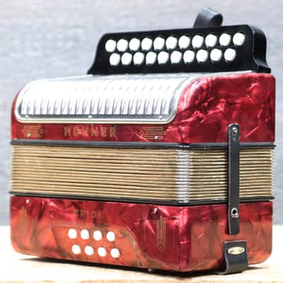 Hohner Erica 2-Row 8-Bass 21-Treble Button C-F Red Diatonic Accordion - Germany image 2