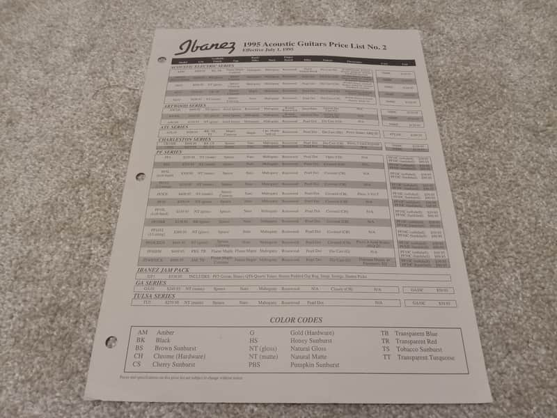 July 1995 Ibanez Acoustic Guitar Price List! Rare, Original Case Candy, Paperwork! image 1