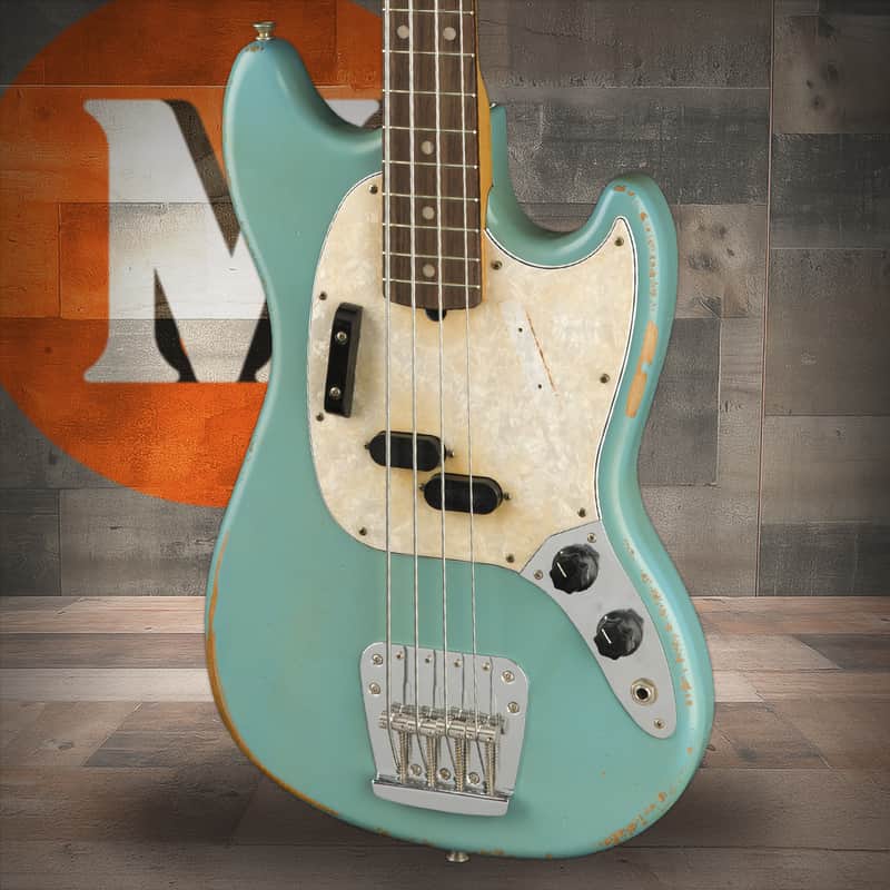 Fender JMJ Road Worn Mustang Bass Rosewood Fingerboard - Faded Daphne Blue image 1