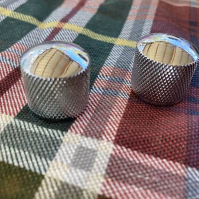 Two Large Chrome Import Precision P-Bass or Telecaster Dome Knobs, Push/Press-On image 1