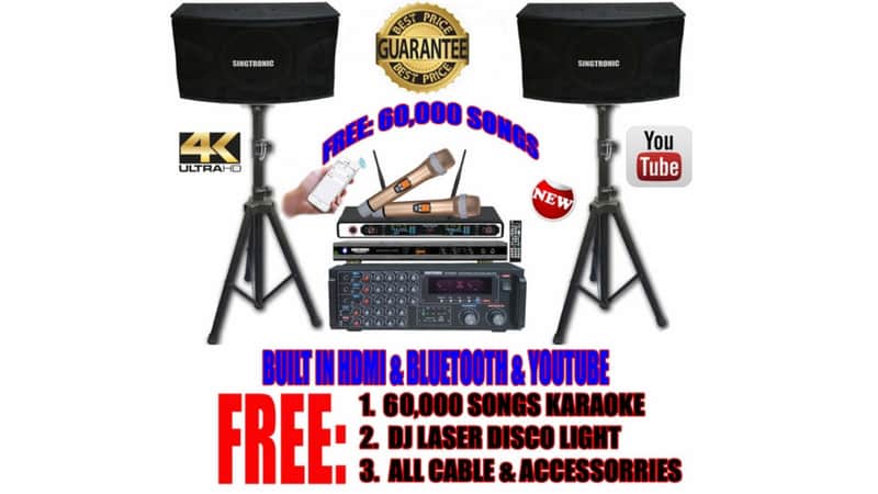 SINGTRONIC PROFESSIONAL 2000 WATTS COMPLETE KARAOKE SYSTEM PACKAGE FREE: YOUTUBE SONGS, BUILT image 1