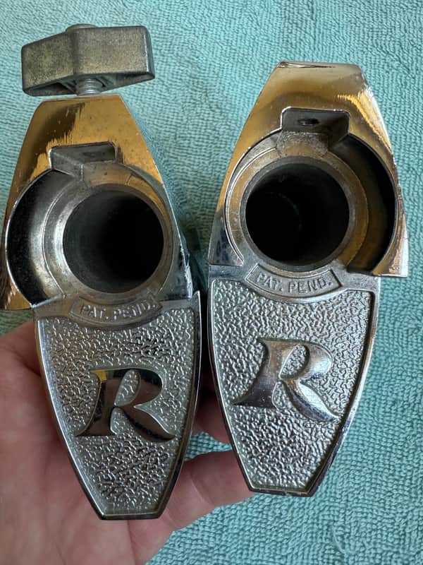 Rogers Two Tom Drum Mount or Spur brackets - Big R Memriloc XP8 - 1” Lot #5 70s - Chrome image 1