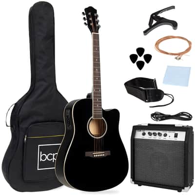 Best Choice Products Beginner Acoustic Electric Cutaway Guitar Set w/ Case, Strap - 41in-Blue image 22