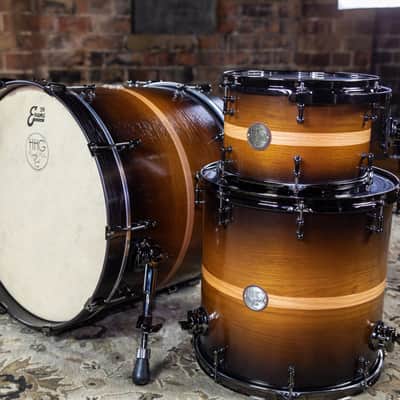 HHG Drums Oak Over Walnut, Walnut To Black Burst With Natural Pinstripe image 1