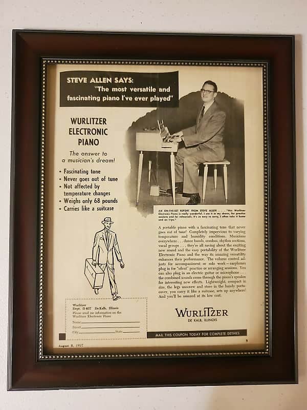 1957 Wurlitzer Organs Promotional Ad Framed Wurlitzer Electronic Piano Steve Allen Original image 1