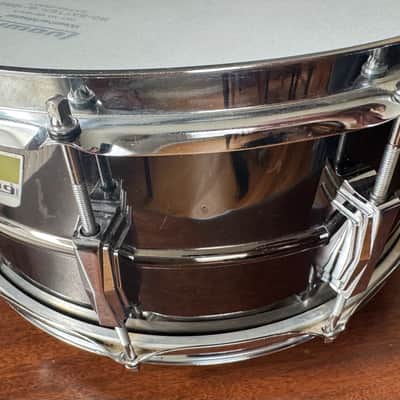 Vintage 70’s 6.5” Black Beauty Ludwig No. 417 6.5x14" 10-Lug Brass Snare Drum Pointed Blue/Olive Badge 1977 - 1979  Black Nickel-Plated Original Heads dB-300 dB-1250 image 12