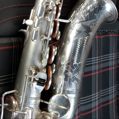 ultra-RARE silver Martin Handcraft Committee I pro alto sax overhauled art-deco city skyline search lights edition aka Mars attacks Earth image 5