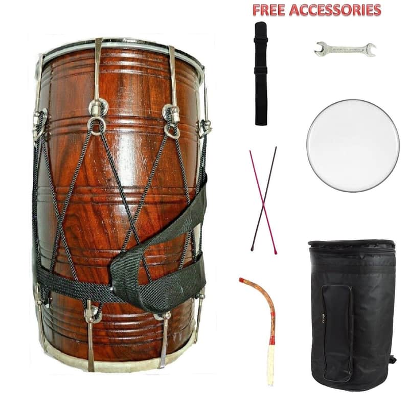 Naad Folk Musical Instrument Wedding Rosewood Sheesham Punjabi Bhangra Dhol With Bag 2022 Natural image 1