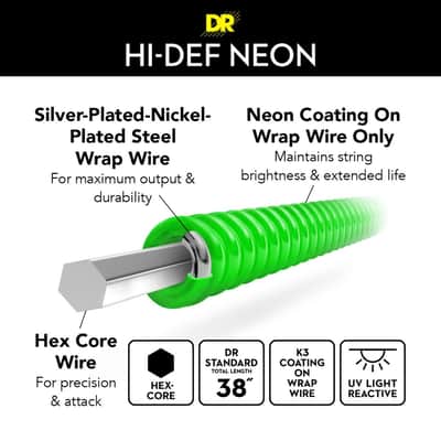 DR Strings - Neon Green 9-42 Light Guitar Strings - The Luminescent String image 2