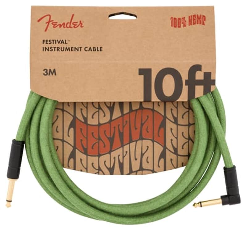 Fender 10 Foot Festival Instrument Cable, Straight/Angle, Pure Hemp, Green image 1