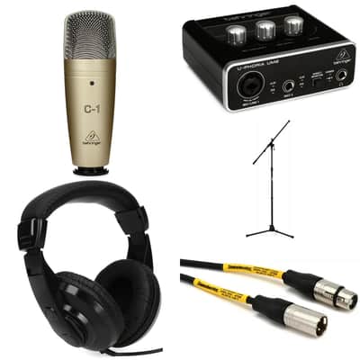 Behringer U-Phoria UM2 USB Audio Interface and C-1 Large Diaphragm Condenser Microphone Recording Bundle