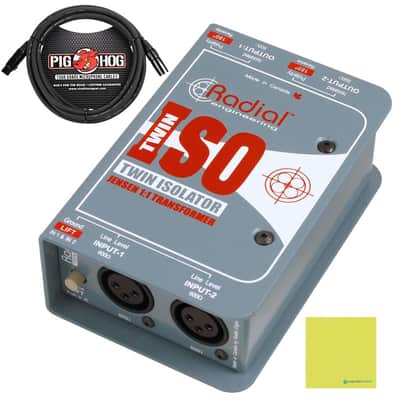 Radial Engineering Twin-Iso Two Channel Line Level Isolator Bundle w/Pig Hog PHM10 8mm Mic XLR Cable and Liquid Audio Polishing Cloth image 1