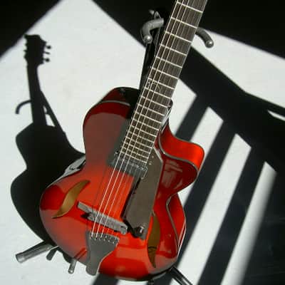 2017 Peerless 12" Serena carved spruce archtop, light travel/ parlor size guitar. Ruby Sunburst, image 19