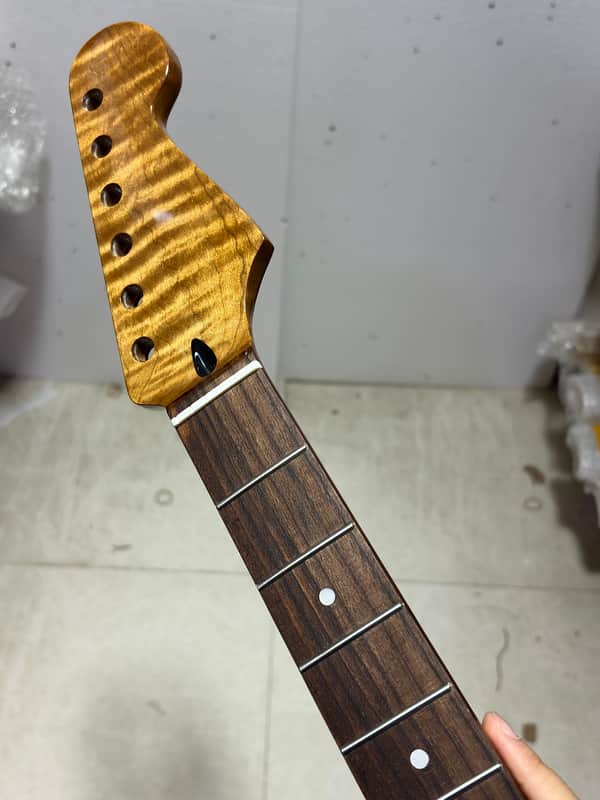 22frets Roasted flame Maple guitar neck Rosewood fingerboard 25.5 inch Bone nut gloss 25.5inch image 1