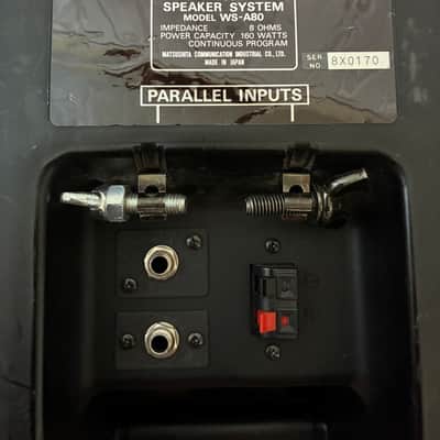 Pair (2) near-vintage Panasonic Ramsa WS-A80 speakers w/ Ultimate stand clamp in black image 2