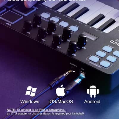 KOKKO MIDI Controller Keyboard, Mini 25 Key With 8 Backlit Drum Pads, 8 Knobs and Pitch Bend Wheel, Modulation Wheel for Music Production, Cubase LE Software Included (Price includes the import duty for US buyer) image 2