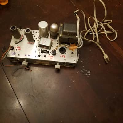 Silvertone Sears mono Tube Amplifier 6V6 project chassis Fisher AlNiCo Speaker 1959 Silver image 2