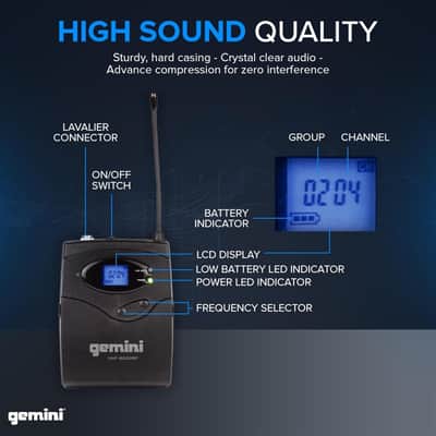 Gemini Sound UHF-6100HL Wireless Lavalier & Headset Mic - Precision Sound for Every Word and Tune image 3