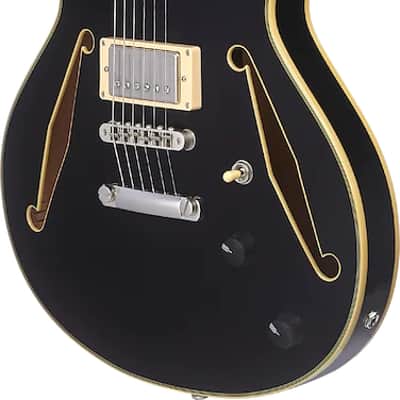 D'Angelico Excel Mini DC Tour Semi-hollowbody Electric Guitar - Solid Black Finish image 5