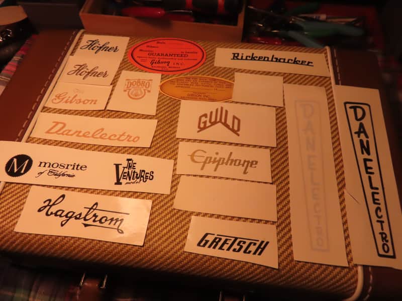 VINTAGE WATERSLIDE DECAL COLLECTION GIBSON GRETSCH DOBRO GUILD HOFNER VOX RICKENBACKER DANELECTRO image 1