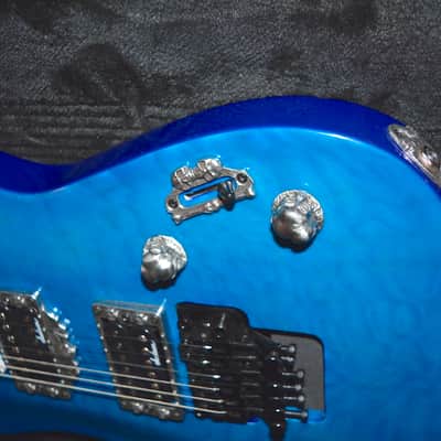 2000's Jackson JS Skulls Series Dinky JS32 DKA Archtop Guitar in Transparent Tiger Blue, w/ New Dunlop Straploks, New Skull Hardware, & Nice ABS Hardshell Case image 7