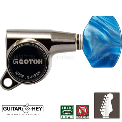 NEW Gotoh SG381-P9 Tuning Keys 6 in line BLUE Buttons 16:1 Ratio - COSMO BLACK image 1