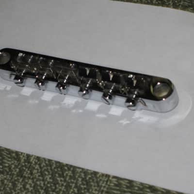 lightly used Epiphone B-2 metric ABR-1 vintage style bridge, wired,  CHROME, large posts mounting pieces (NO anchors) 1990s/2000s (for some import guitars that use this style bridge) will NOT fit on Gibson - mounting holes are too big image 22