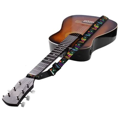 Strap for Guitar Ukrainian Nylon + Leather Ethnic Black Flowers image 6
