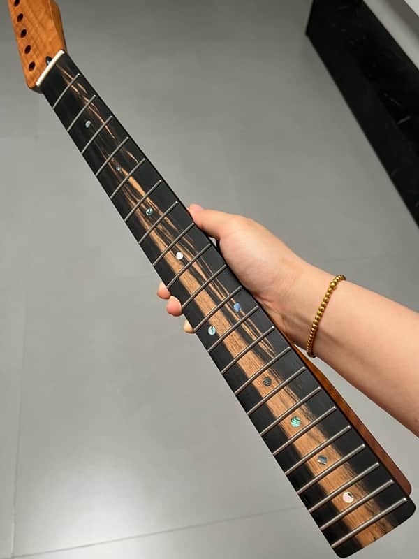 AAAAA Tele Ebony Fretboard Roasted flame Maple Electric Guitar Neck Radius 12inch Round stainless steel 22 frets hole 10mm Radius: 12 inches image 1