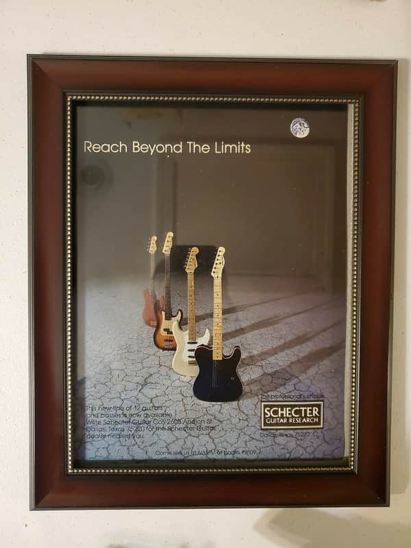 1984 Schecter Guitars Color Promotional Ad Framed Schecter Telecaster, Stratocaster & Precision Bass Original image 1