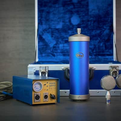 Rare Vintage Early Blue Bottle Tube Condenser Microphone Set image 1