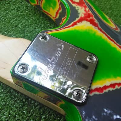 VINTAGE 90S MIJ JAPAN JACKSON DK CUSTOM FINISH PROJECT SUPER STRAT DINKY HSS 22 JUMBO FRETS FLOYD ROSE 1990s ORIGINAL FACTORY CUSTOM TIE DYE FINISH image 6