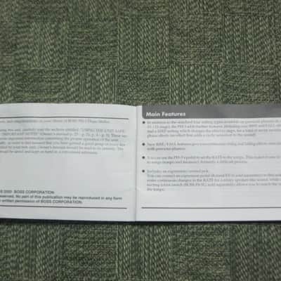 used (less than lite average wear) genuine Boss Owner's Manual for PH-3 Phase Shifter (NO: pedal / other items) 2000s (copyright year 2002) white matte paper / black print & graphic [5 inches across (unopened), 3 & 1/2 inches high] 32 pages cover to cover image 10