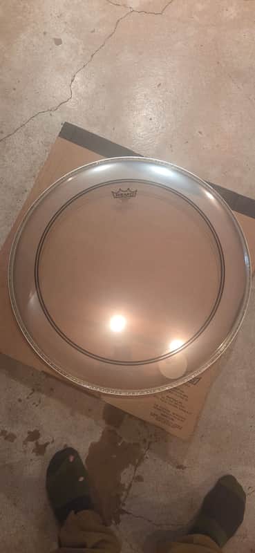Remo Powerstroke P3 Clear Bass Drum Head with White Falam Slam Patch - 22" 2010s - Clear image 1