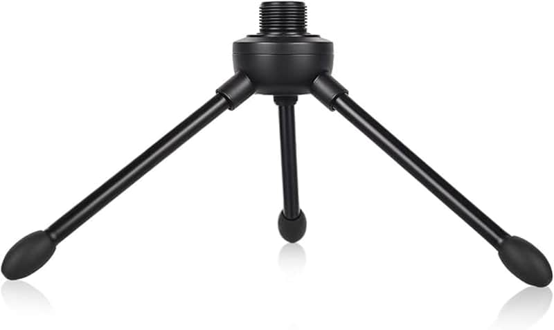 Desktop Tripod Microphone Stand, with Non-slip Rubber Feet, Durable Iron Construction, Portable Foldable, Adjustable Table Microphone Stand for Podcasts, Online Chat, Conferences, Lectures, Black image 1