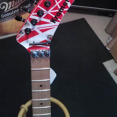 Kramer Ad Guitar Project Frankenstein eVh Striping Birds Eye Maple Neck Skunk Stripe Maple Relic image 2