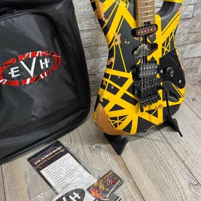 EVH #5107900528 - Limited Edition Striped Series Frankenstein Frankie Aged Black and Yellow Relic image 10