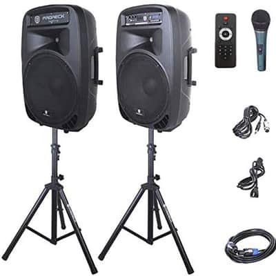 PRORECK PARTY 15 Portable 15-Inch 2000 Watt 2-Way Powered PA Speaker System Combo Set with Bluetooth/USB/SD Card Reader/FM Radio/Remote Control/LED Light image 1