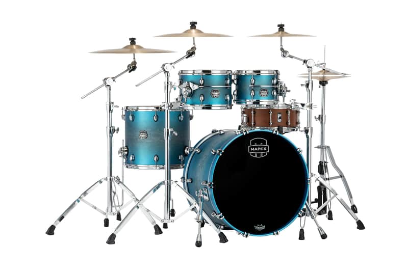 Mapex Saturn Evolution Exotic Classic Birch Exotic Azure Burst Lacquer Chrome Hardware Drums 22x16_10x7_12x8_16x14 Shell Pack Auth Dealer image 1