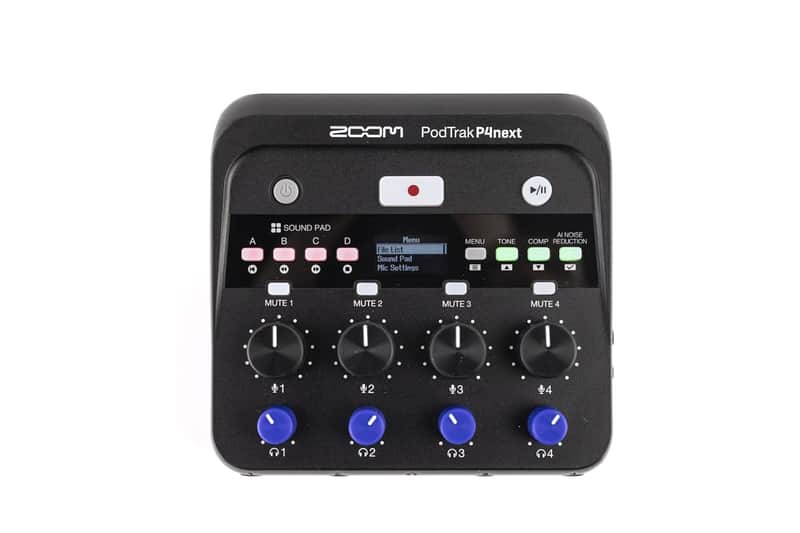 Zoom PodTrak P4next Podcast Recorder, 4 Mic Inputs, 4 Headphone Outputs, Battery Powered, AI Noise Reduction, Sound Pads, Phone Input, USB Audio Interface image 1