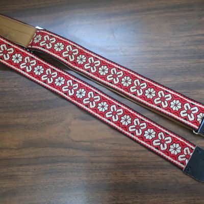 Vintage 1960s Ace Red Floral Bohemian Hippie Jimi Hendrix Guitar Strap Red Black Bobby Lee image 5