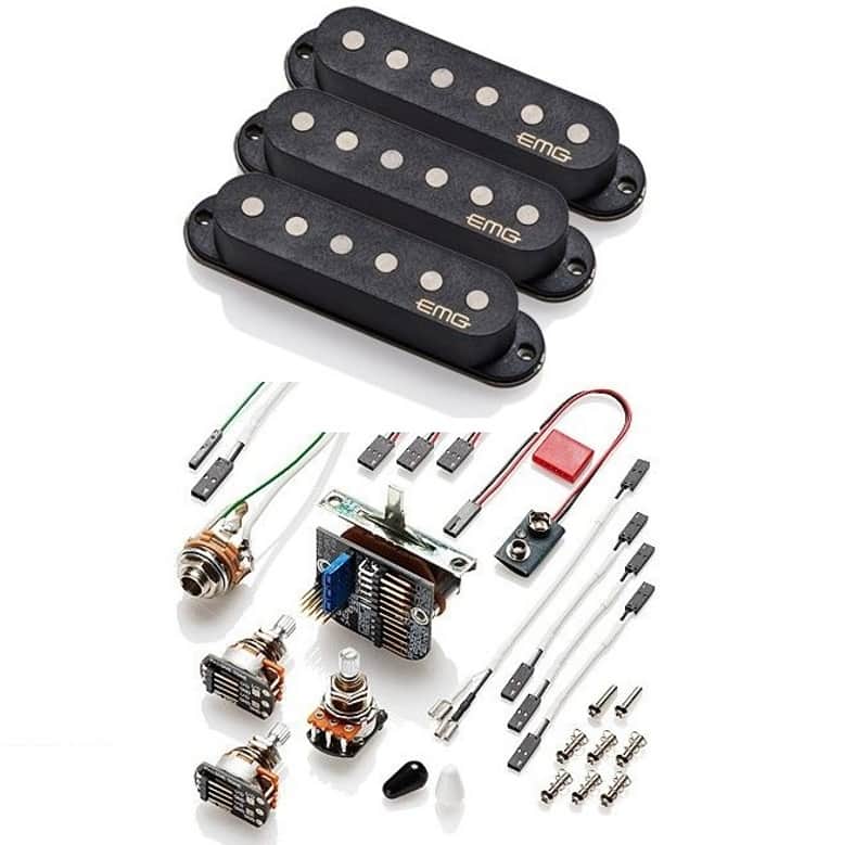 EMG MAVERICK FIVE RA-5 RETRO ACTIVE BLACK SINGLE COIL STRAT SET ALNICO 5 MAGNETS POTS & WIRING image 1