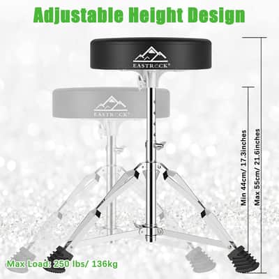 Adjustable Drum Throne with Padded Seat – Anti-Slip Drum Stool for Adult & Kids Drummers, Silver image 2