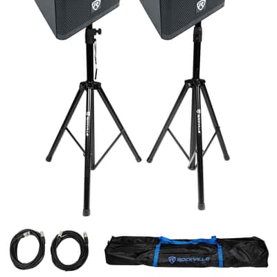 (2) Rockville DX12 12" Class D 500w RMS Powered DJ PA Speakers+Stands+Cables+Bag image 1