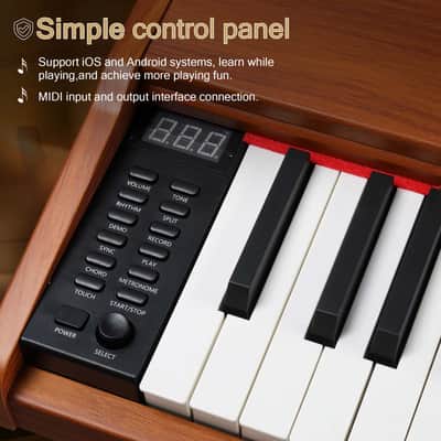 Ukscs GPP-107 88 Key Full Size Semi-Weighted Standard Keyboards Wooden Digital Piano with Stand,MIDI Bluetooth,Triple Pedals,Headphone and other accessories, Walnut image 4