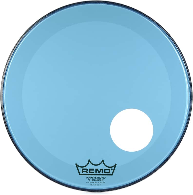 Remo Powerstroke P3 Colortone Blue Bass Drumhead - 22 inch - with Port Hole (2-pack) Bundle image 1